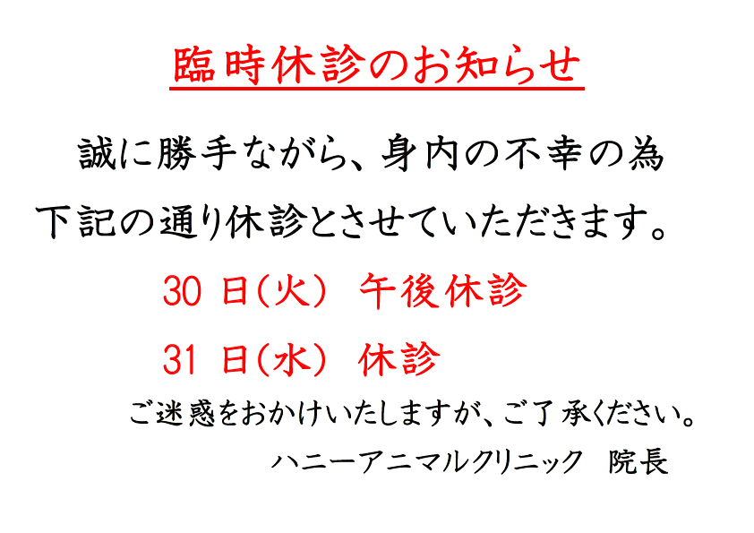 臨時 休診 の お知らせ 例文